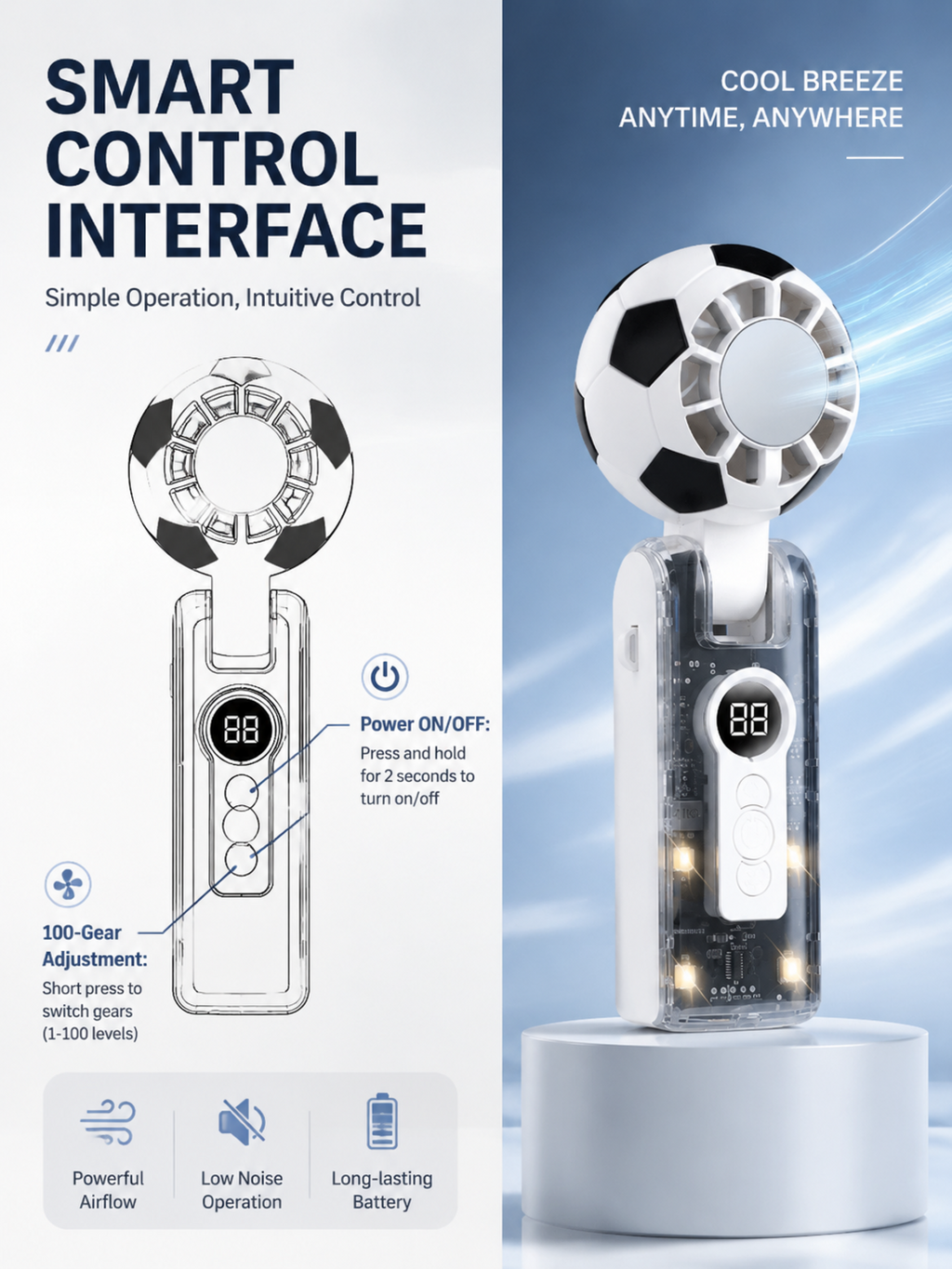 Soccer-shaped Ice Cooling Handheld Fan